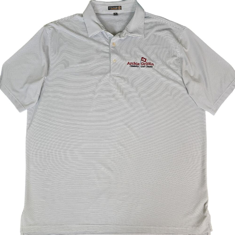 Peter Millar Summer Comfort E4 Polo XL White Archie Griffin Golf Striped